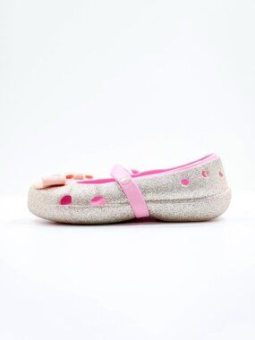 Crocs Keeley Pink & Gold Glitter Bow Lightweight Ballet Flats - Girls' 12